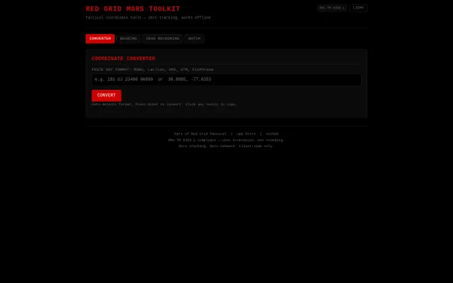 Military grid coordinate converter in a single HTML file
