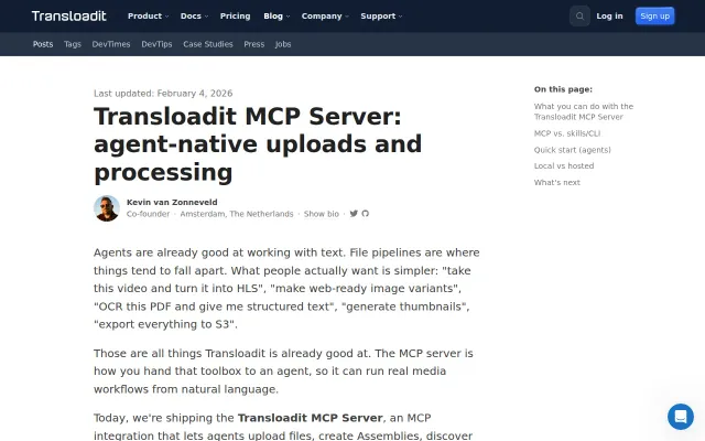 Transloadit MCP Server and Agent Skills – Media Pipelines for AI
