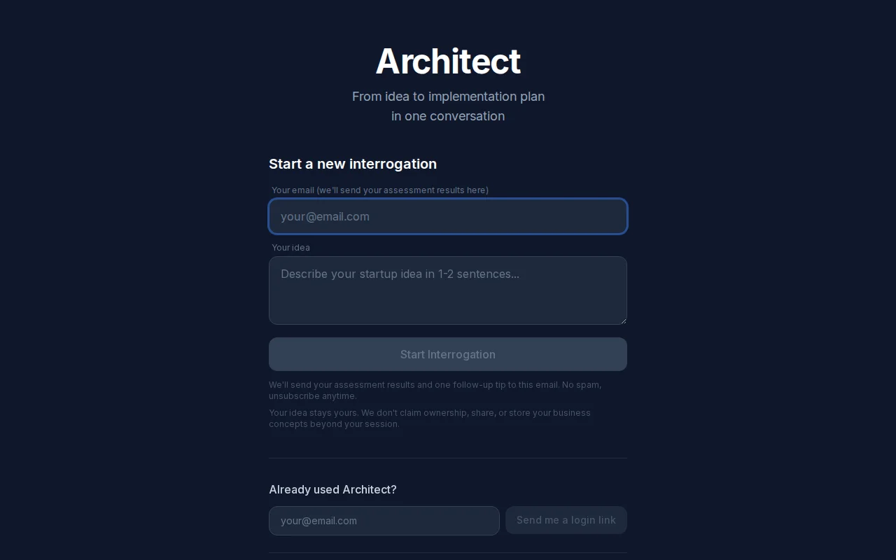 Architect – AI that stress-tests your startup idea before you build it