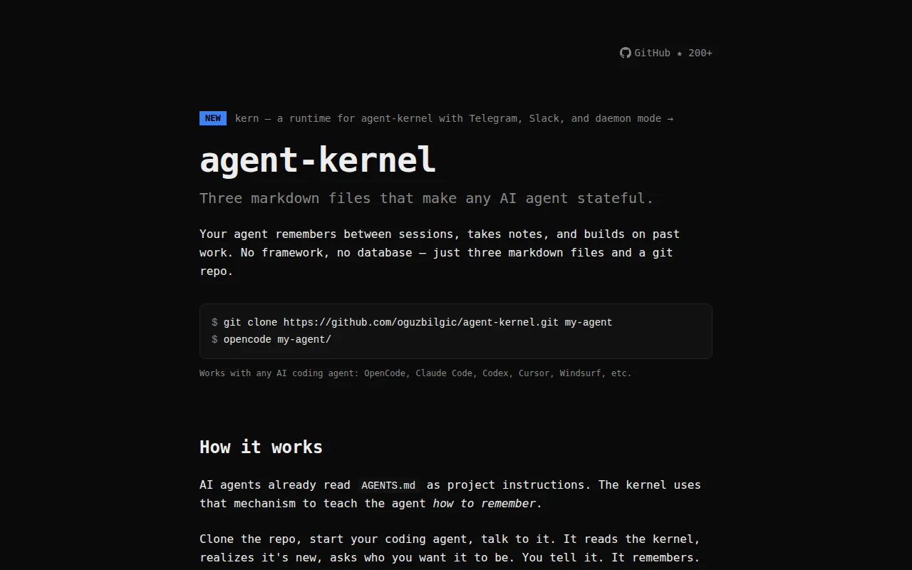 Agent Kernel – Three Markdown files that make any AI agent stateful