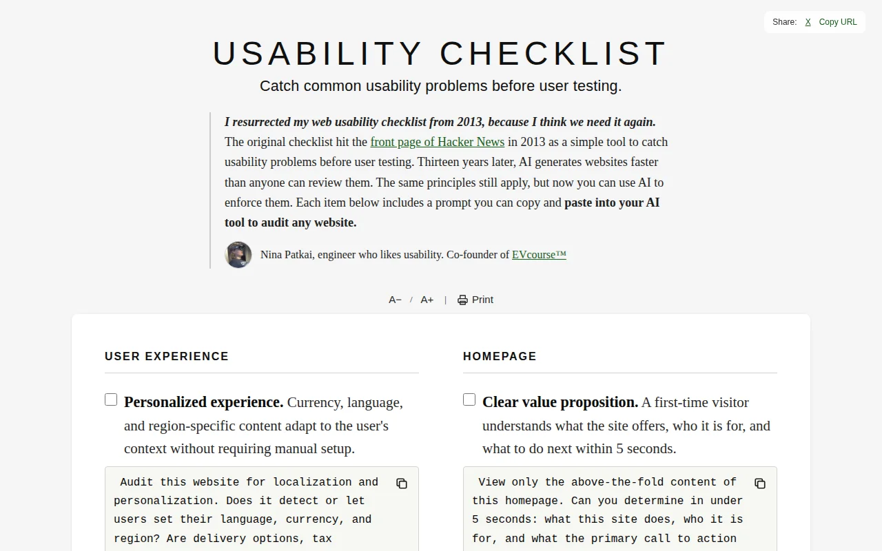 I resurrected my 2013 web usability checklist for the AI age