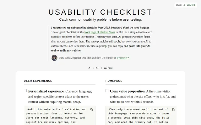 I resurrected my 2013 web usability checklist for the AI age