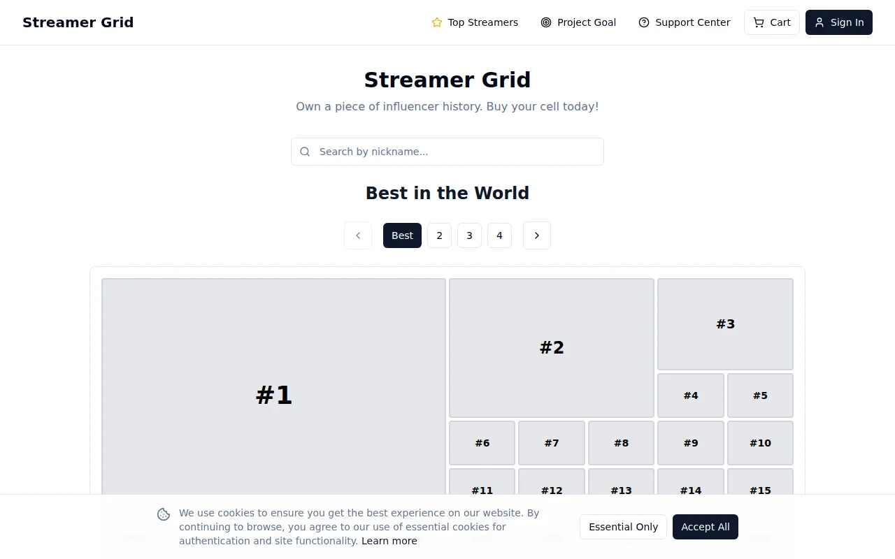 Interactive streamer map with purchasable cells