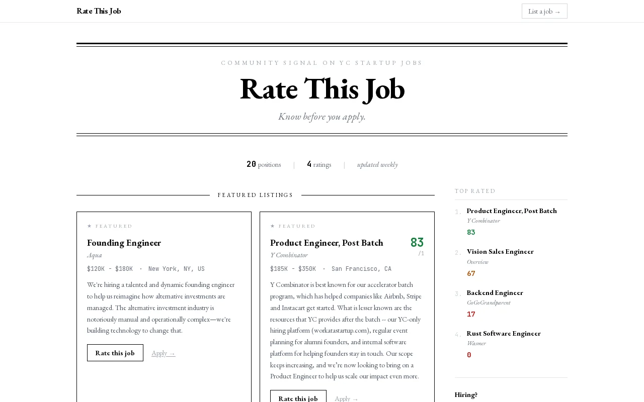 Rate YC Jobs