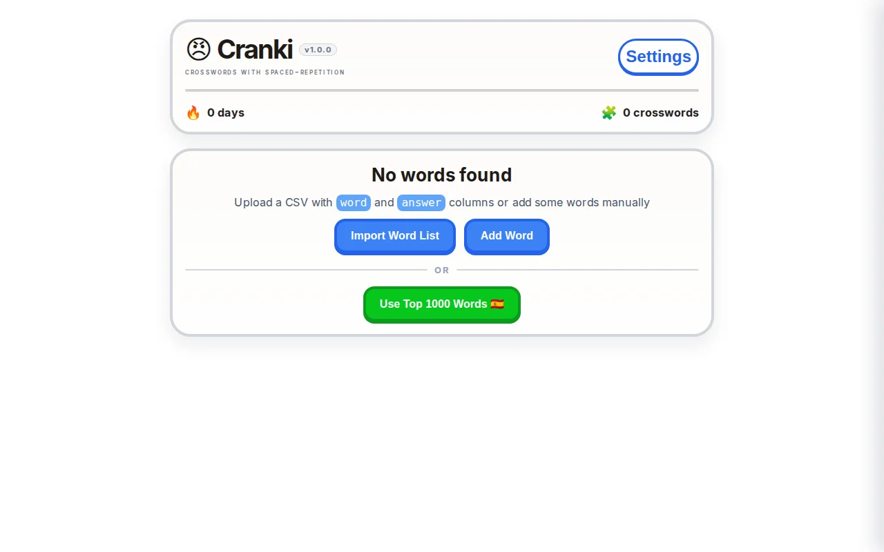 Cranki – Crosswords meet Anki flashcards