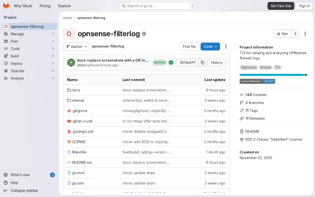 Opnsense-filterlog, a TUI for analysing OPNsense firewall logs