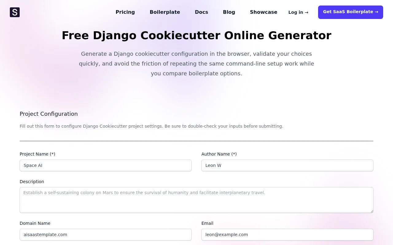 Web-based setup tool for Django Cookiecutter