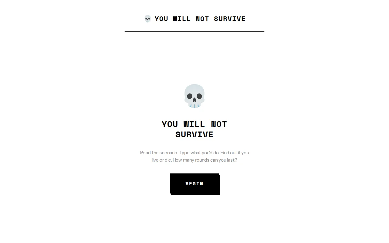 Web game, an AI decides if you would survive in a survival situation