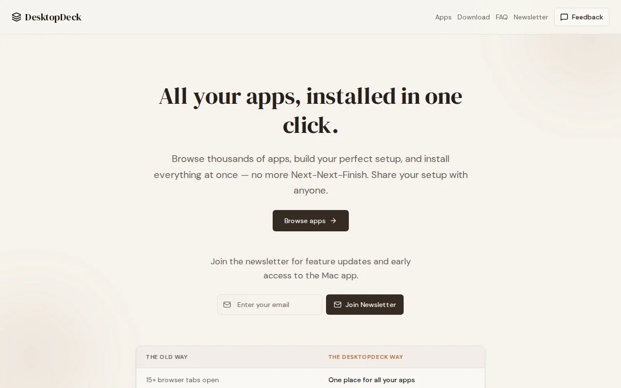Create setups, deploy and share them