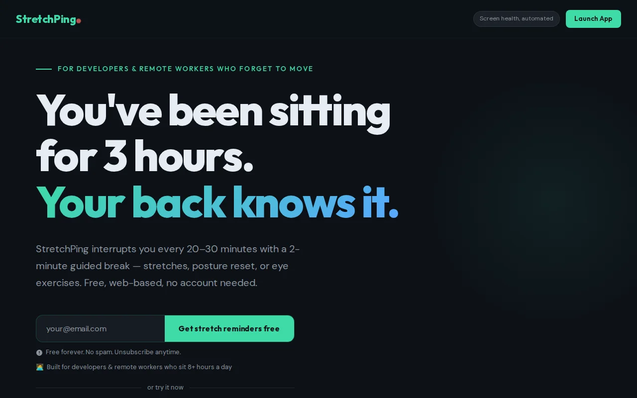 StretchPing – Free break reminders with guided stretches for developers