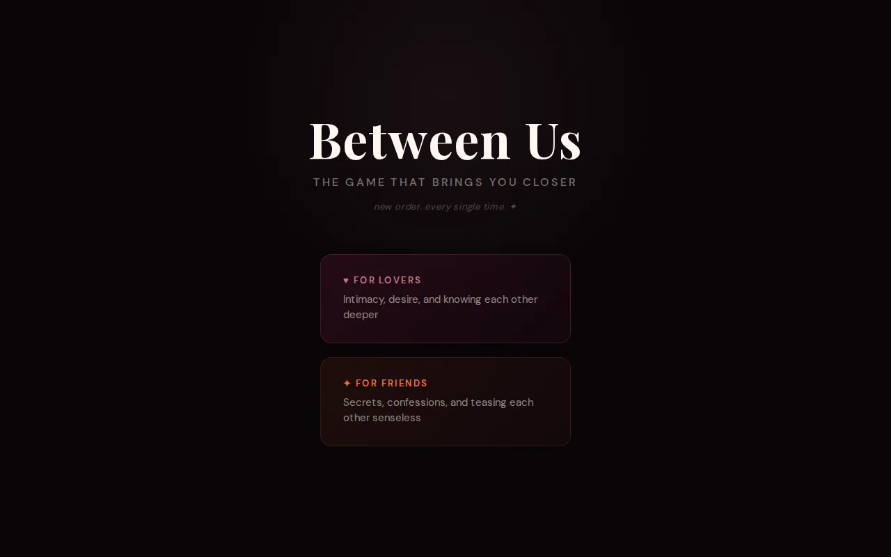 Between Us – Swipeable question cards for couples and friends