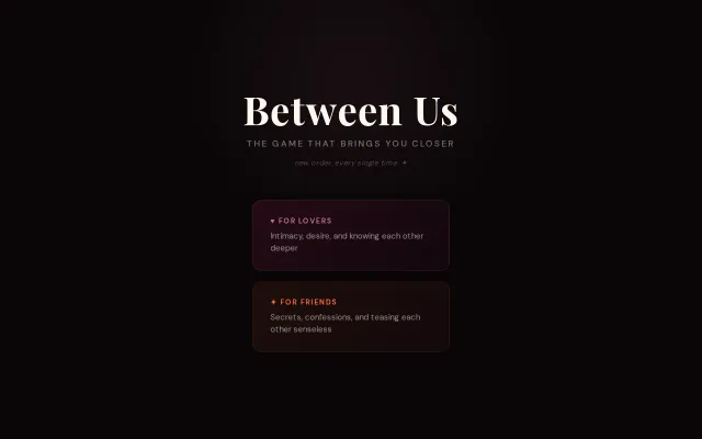 Between Us – Swipeable question cards for couples and friends