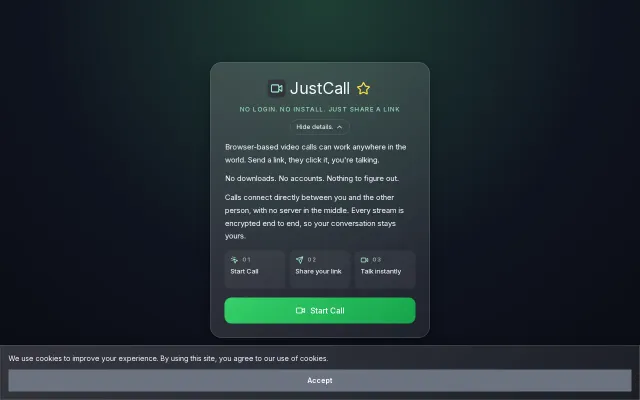 WebRTC video calls, no account needed