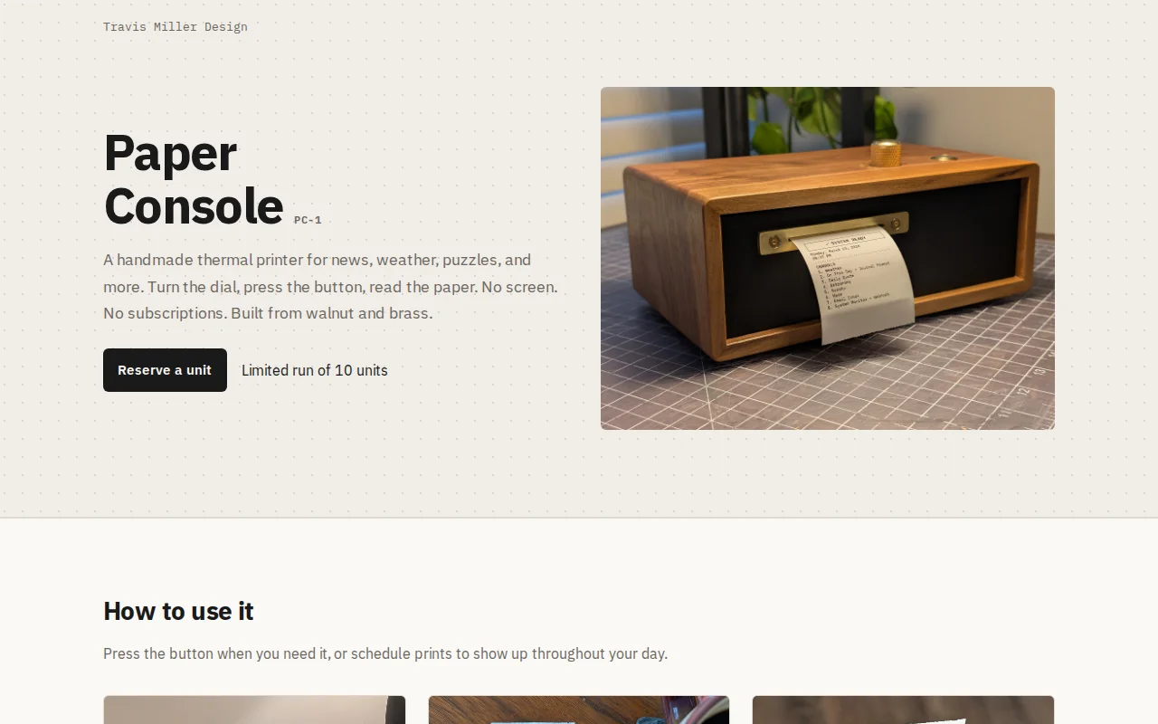Paper Console – Handmade thermal printer for news, weather, notes, more