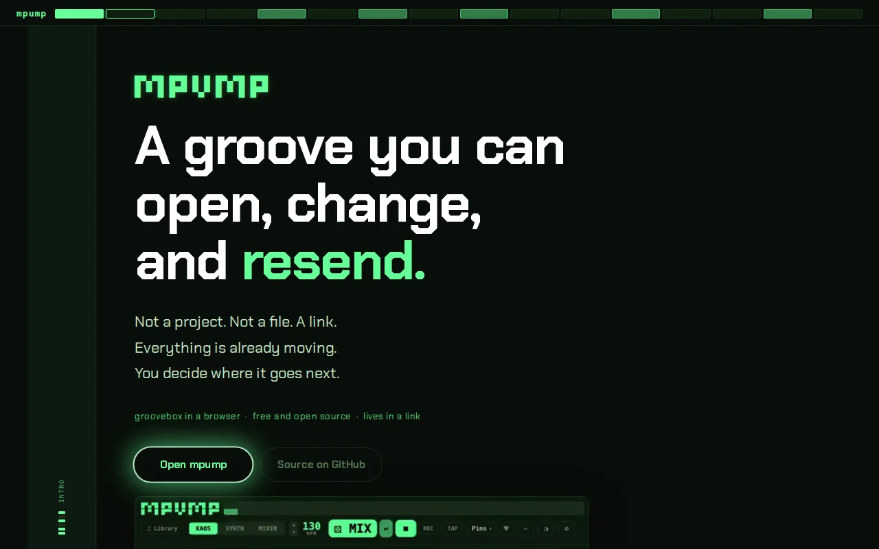 Mpump – browser groovebox where grooves are shareable links