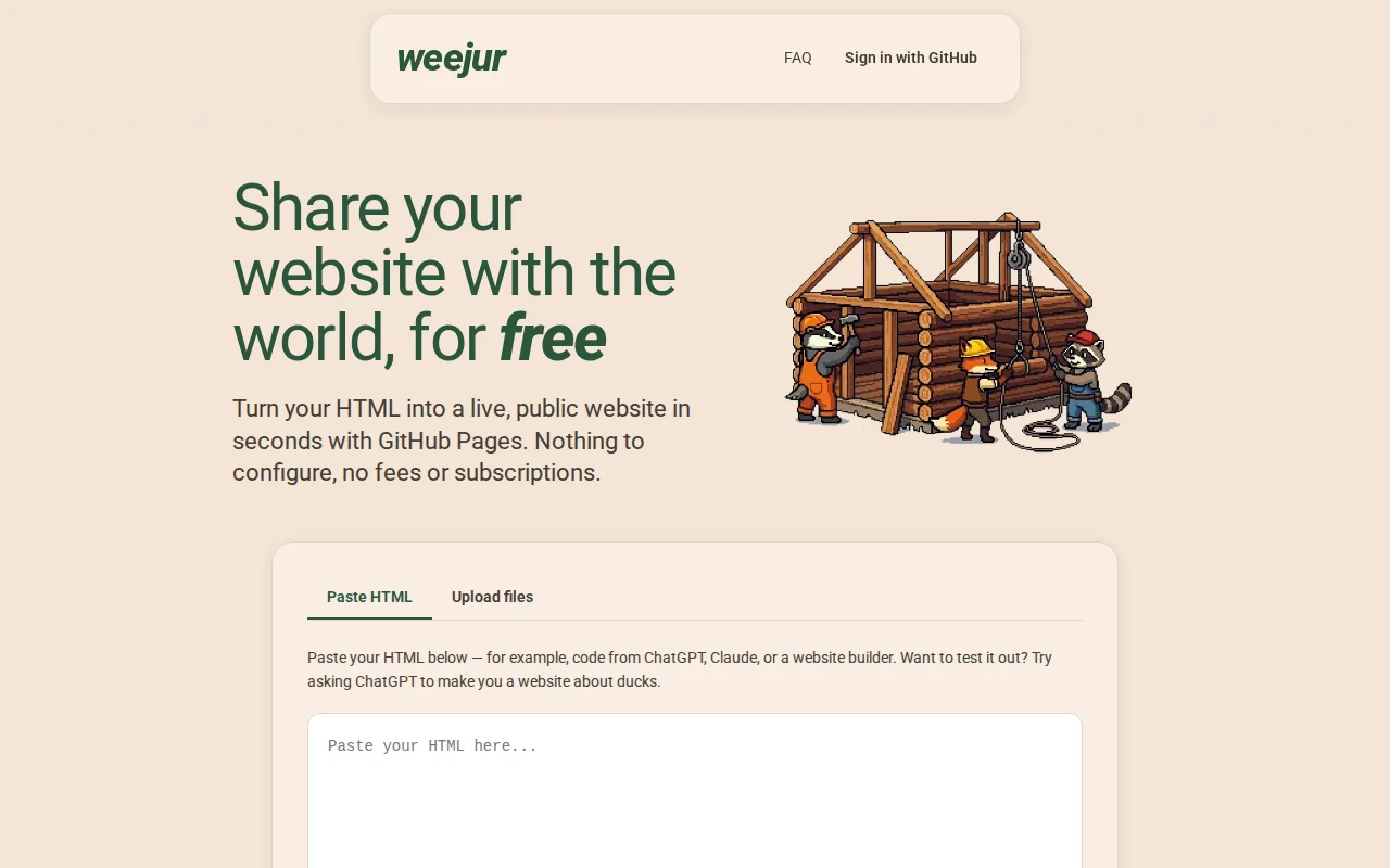 Weejur – Paste HTML to Publish for Free with GitHub Pages