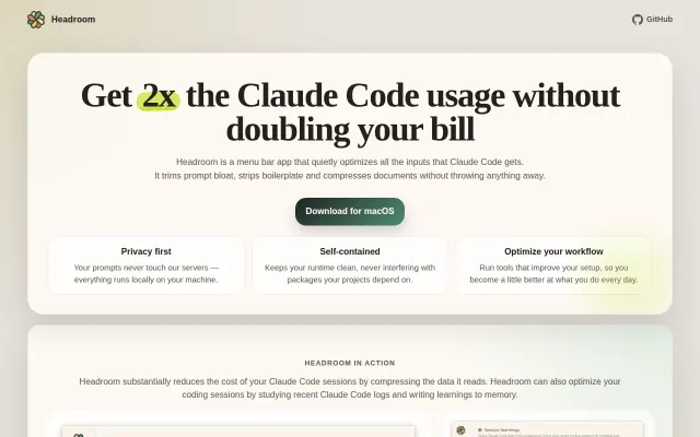 Headroom – Get 2x Claude Code usage by optimizing input data
