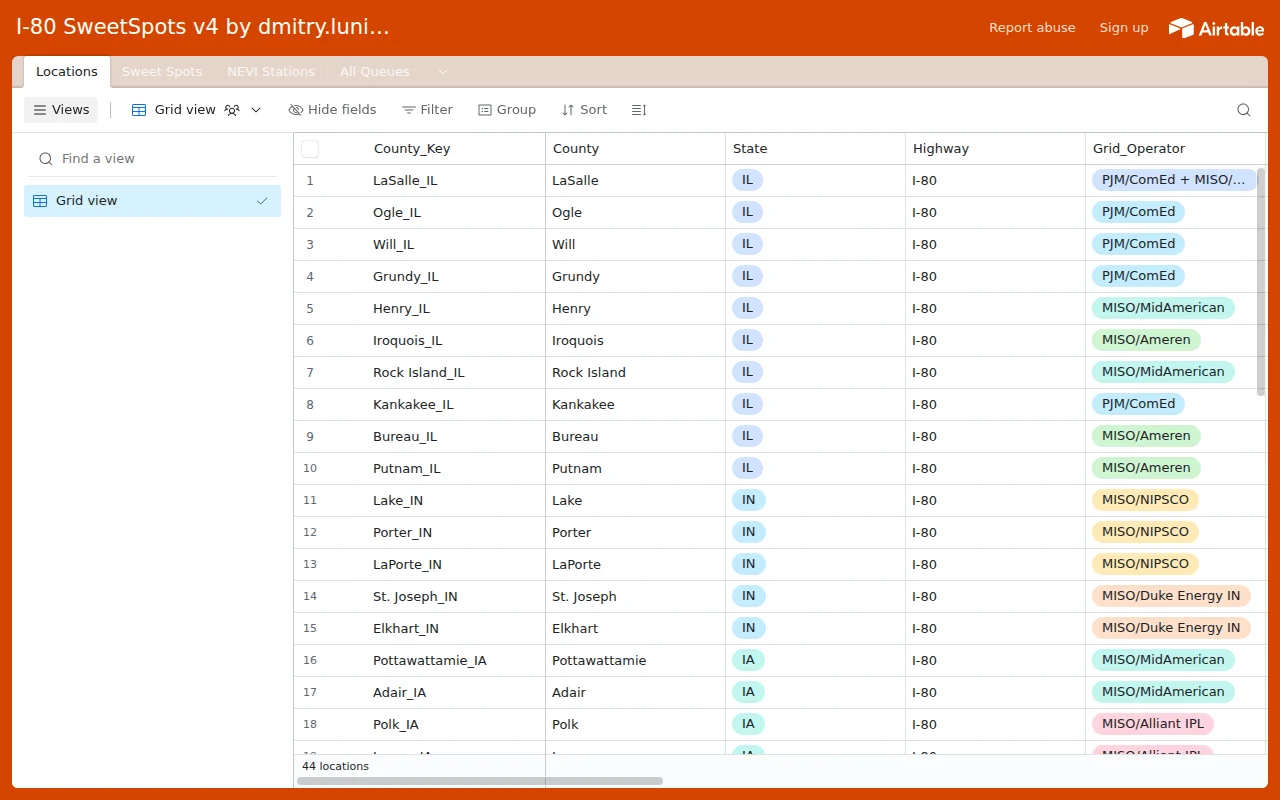 Osint of I-80 for EV site selection. Finding 10MW spots