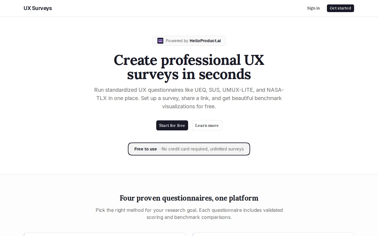 UX Surveys – Run SUS, UEQ, UMUX-Lite, and NASA-TLX for Free