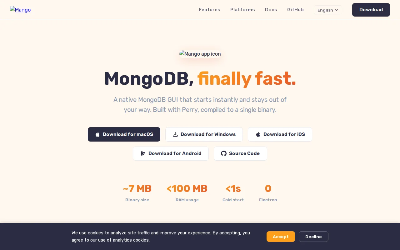 Mango – A native, open-source MongoDB GUI. 7 MB, no Electron
