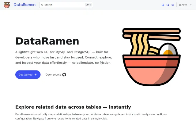 DataRamen, navigate your DB without a single line of SQL (no AI)