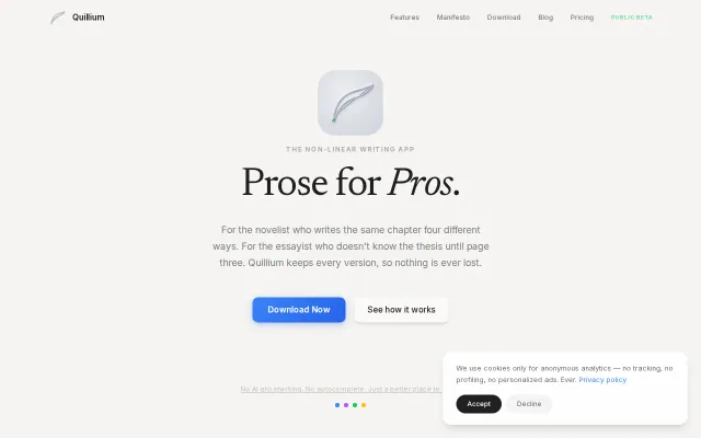 Quillium, the non-linear writing app