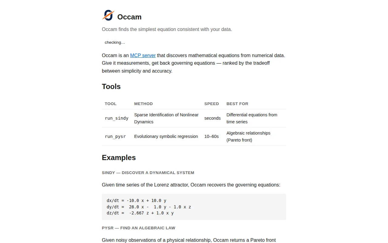 Symbolic regression as an MCP tool (SINDy and PySR, free, no install)