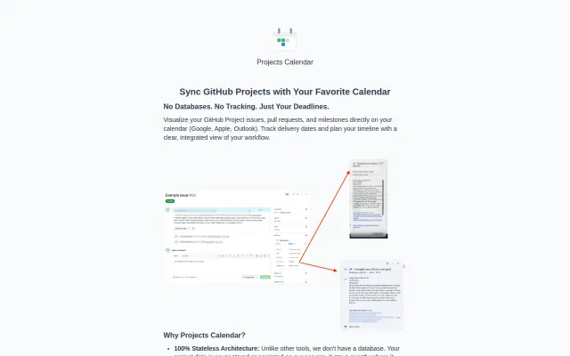 Projects Calendar for GitHub – A stateless iCal feed for your projects