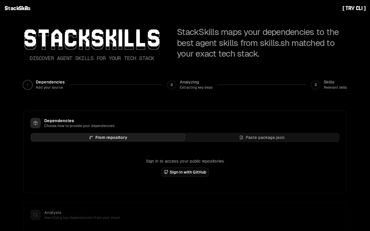 StackSkills – suggest agent skills from package.json