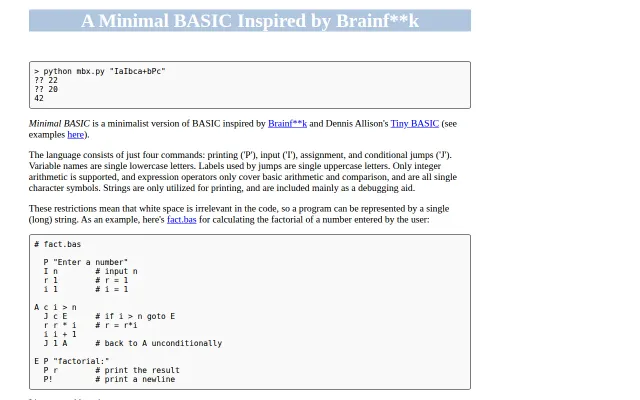 A Minimal Basic Inspired by Brainfuck