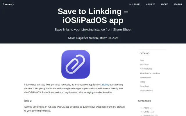 Save to Linkding, iOS/iPadOS system extension and app