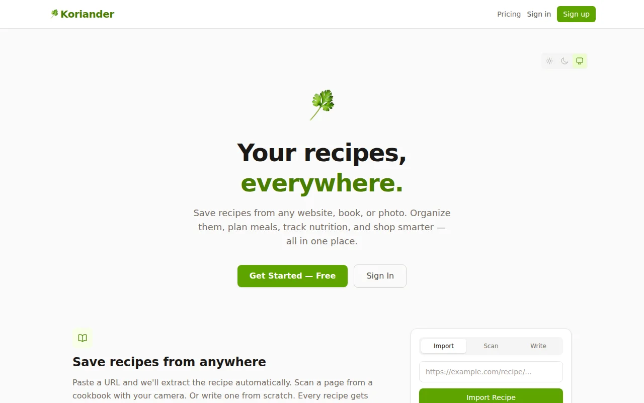Koriander – Recipe manager that parses ingredients and tracks nutrition
