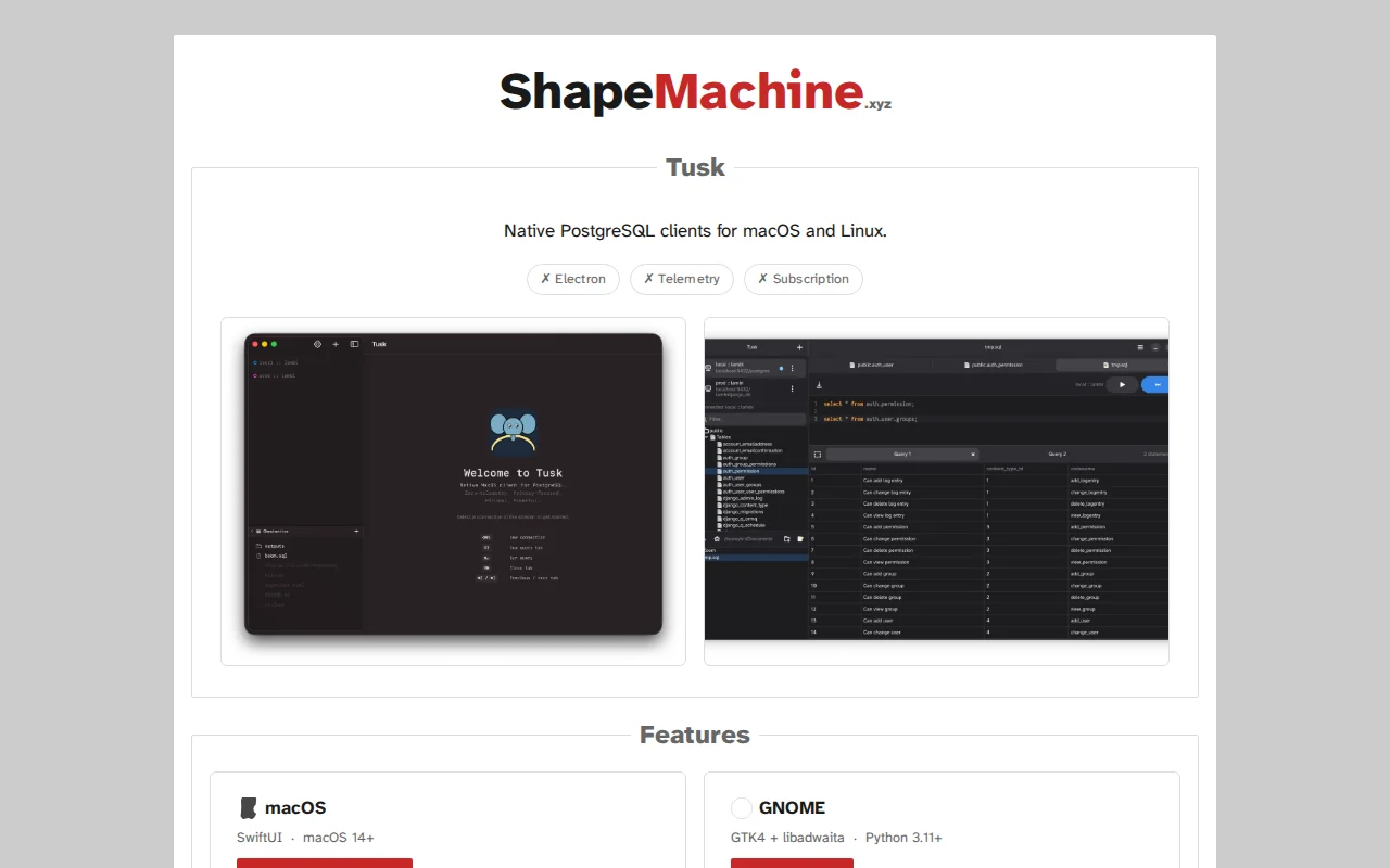 Tusk for macOS and Gnome