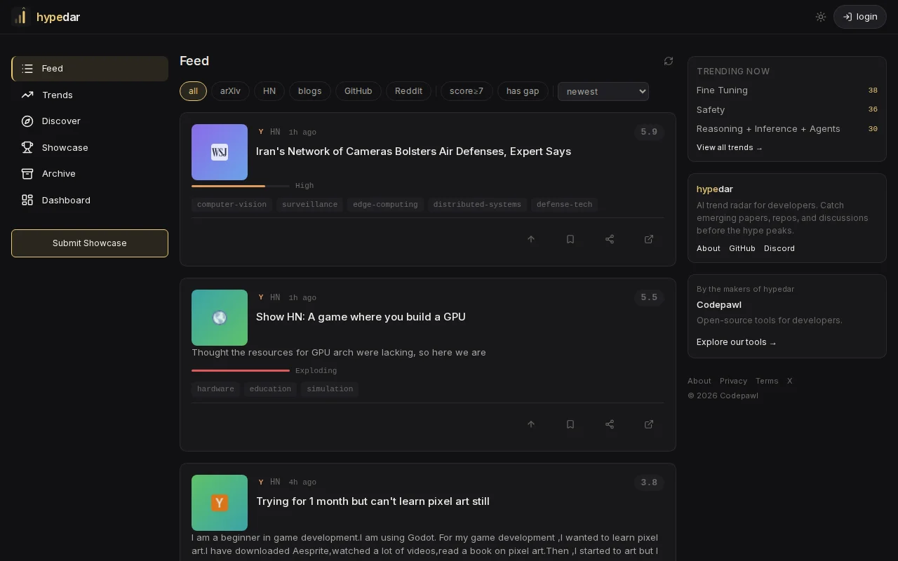 Hypedar – what's trending in AI that nobody has built yet