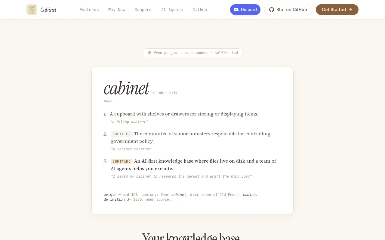 Cabinet – Kb+LLM (Like Paperclip+Obsidian)