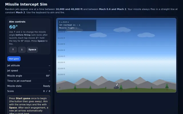 Missile Intercept SIM in Pure HTML/Canvas/JS