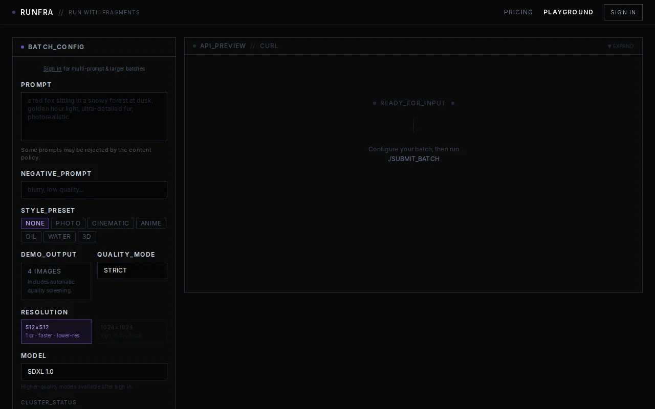 Runfra – Decentralized GPU cluster designed for bulk generation