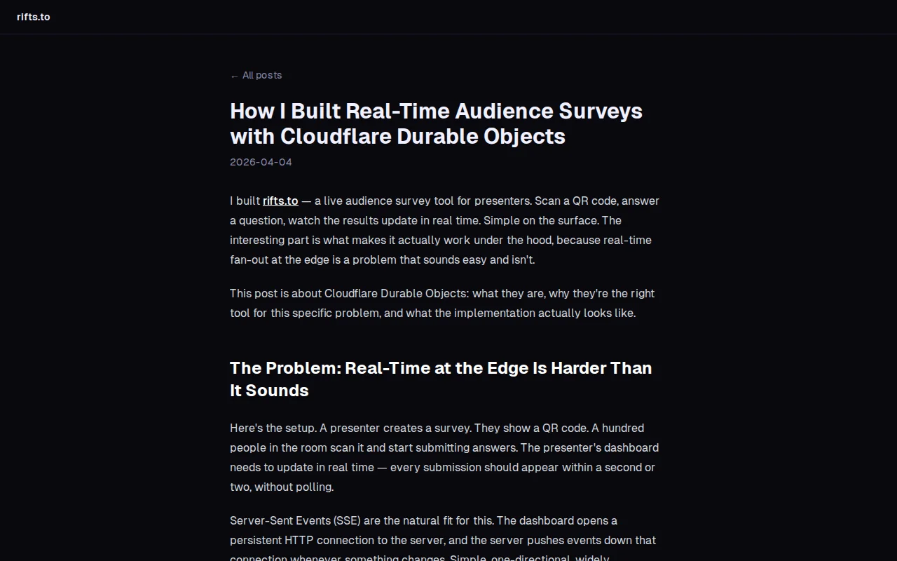 Real-time surveys via QR code, built with Cloudflare Durable Objects