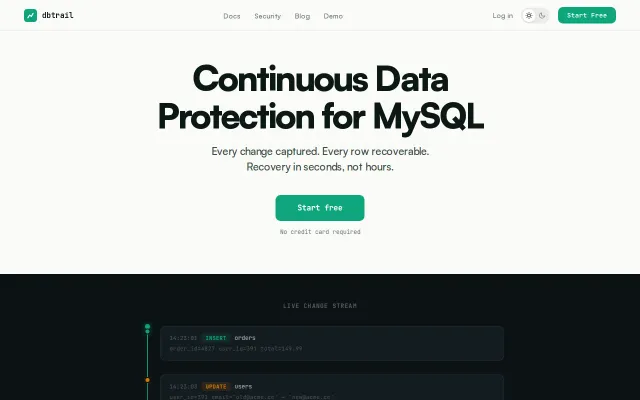Dbtrail – Row-level data recovery for MySQL without restoring a backup