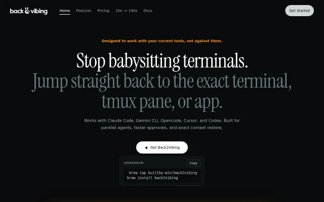 back2vibing – instantly jump back to your agent's tmux pane / terminal