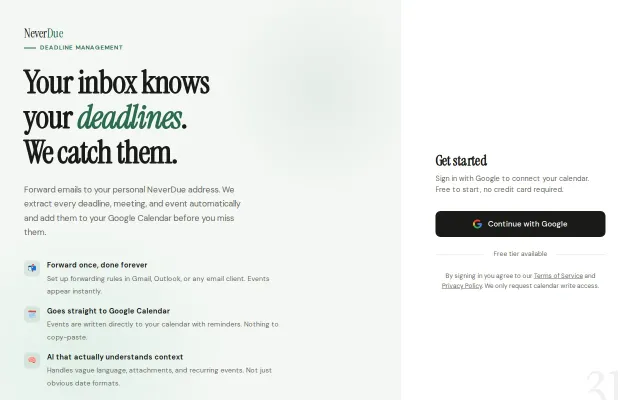 NeverDue – turn emails into calendar events, exports as ICS