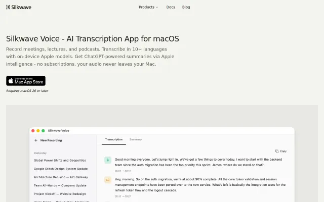 Silkwave Voice – AI Notetaker Using Apple Intelligence's ChatGPT