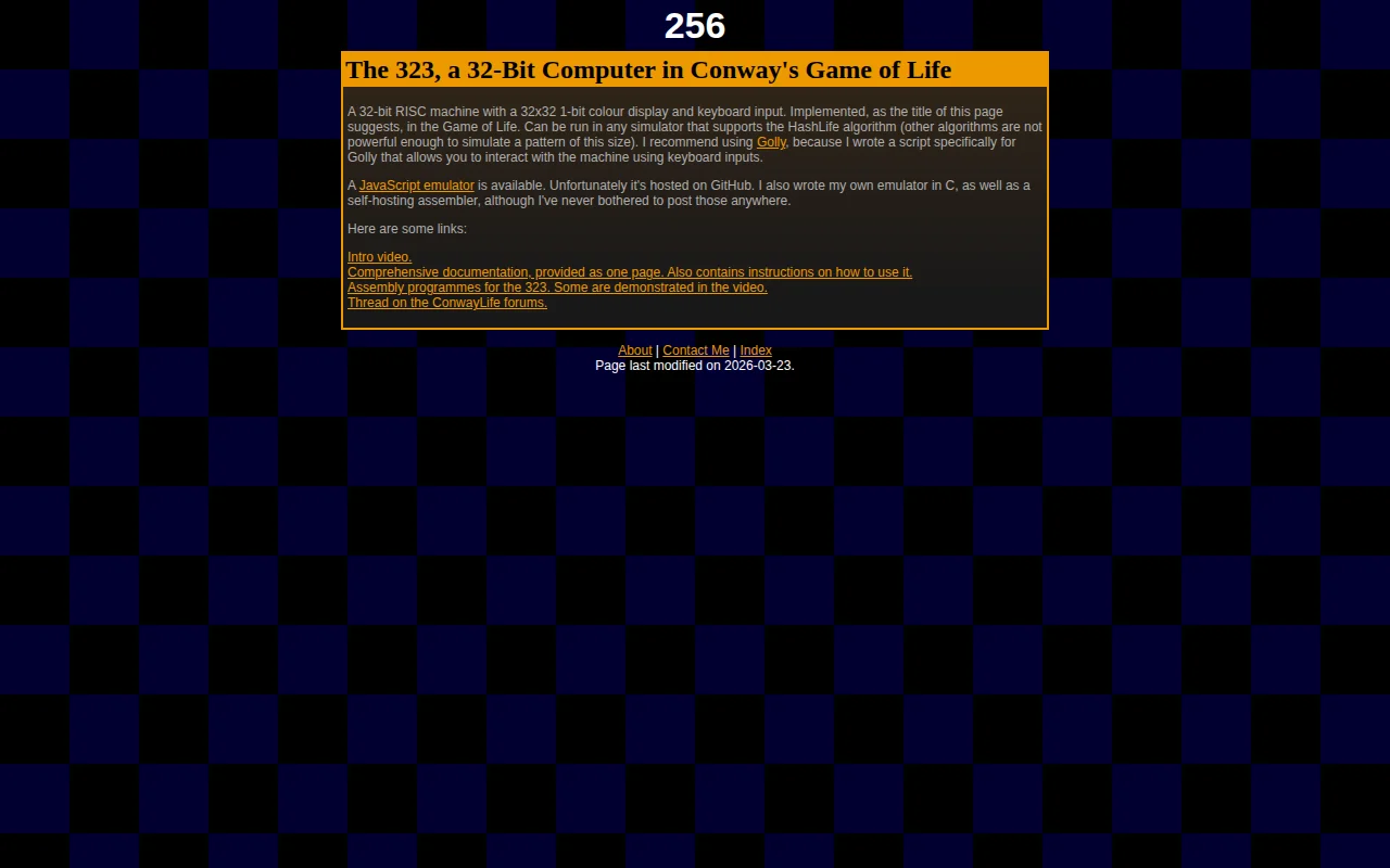 The 323, a 32-bit computer in Conway's Game of Life
