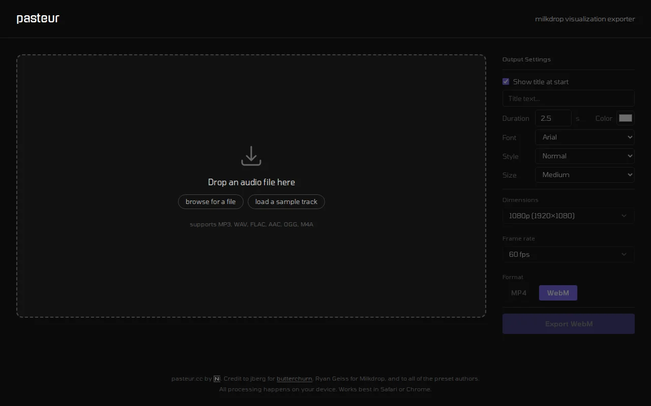 Pasteur, a Milkdrop Visualization Exporter