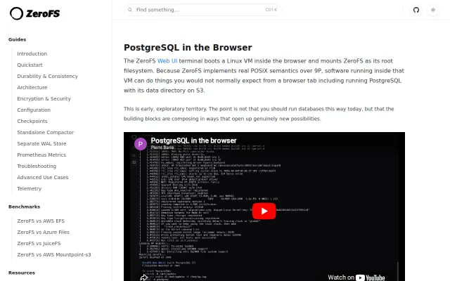 PostgreSQL running in the browser, persisting to S3