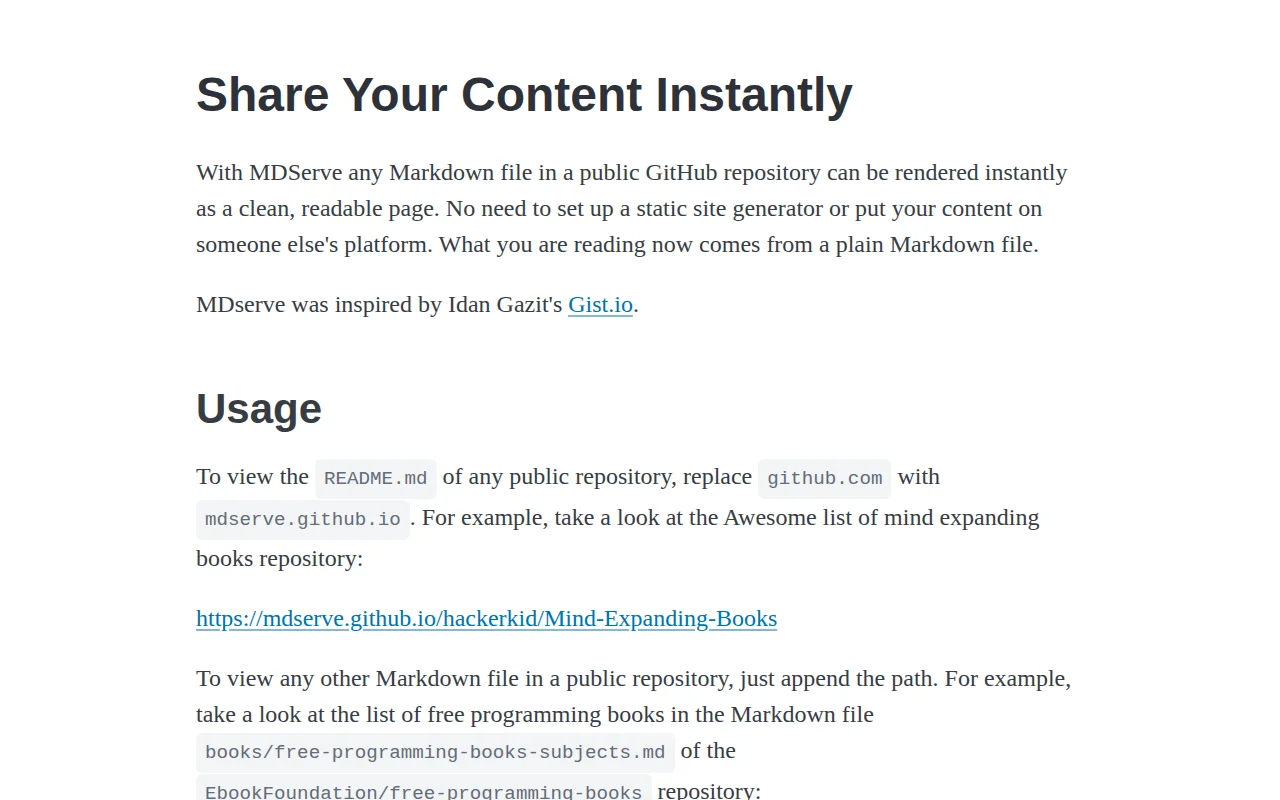 MDServe – Instantly render any GitHub Markdown file in the browser
