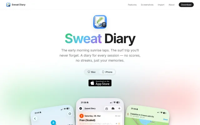 SweatDiary – simple workout journal, native iOS and macOS app