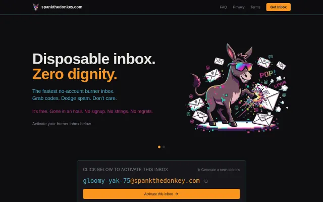 Disposable inbox for one-time signups (auto-deletes after 1 hour)