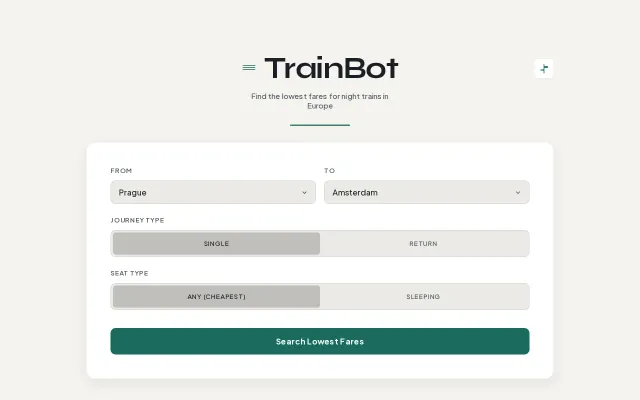 Search cheap night train tickets in Europe