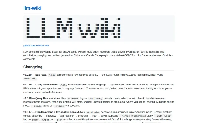 LLM-wiki LLM-compiled knowledge bases with multi-agent research v0.0.20